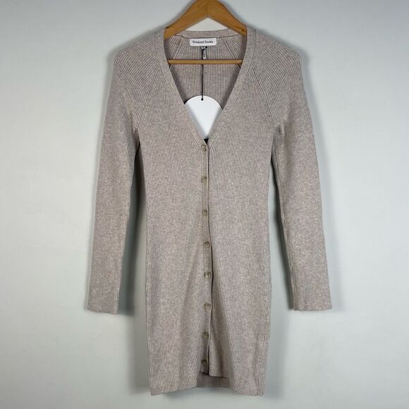 Revolve Weekend Stories‎ Button Down Wool Blend Ribbed Sweater Dress Size XS NEW - Picture 1 of 12